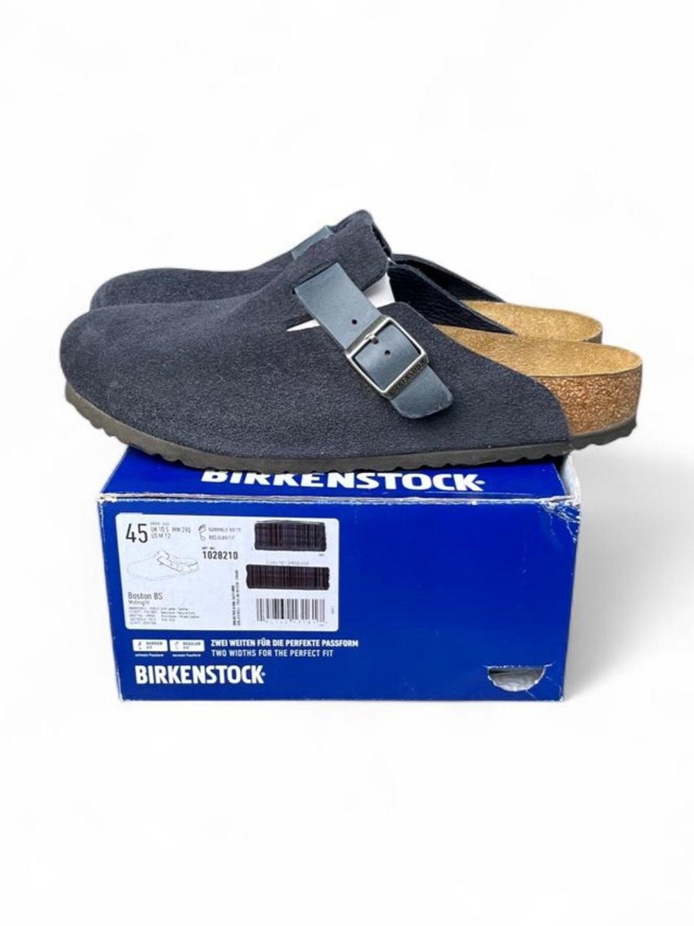 Birkenstock Boston Midnight Navy Mixed Leather Suede Clogs EU 45 Mens 12 Regular